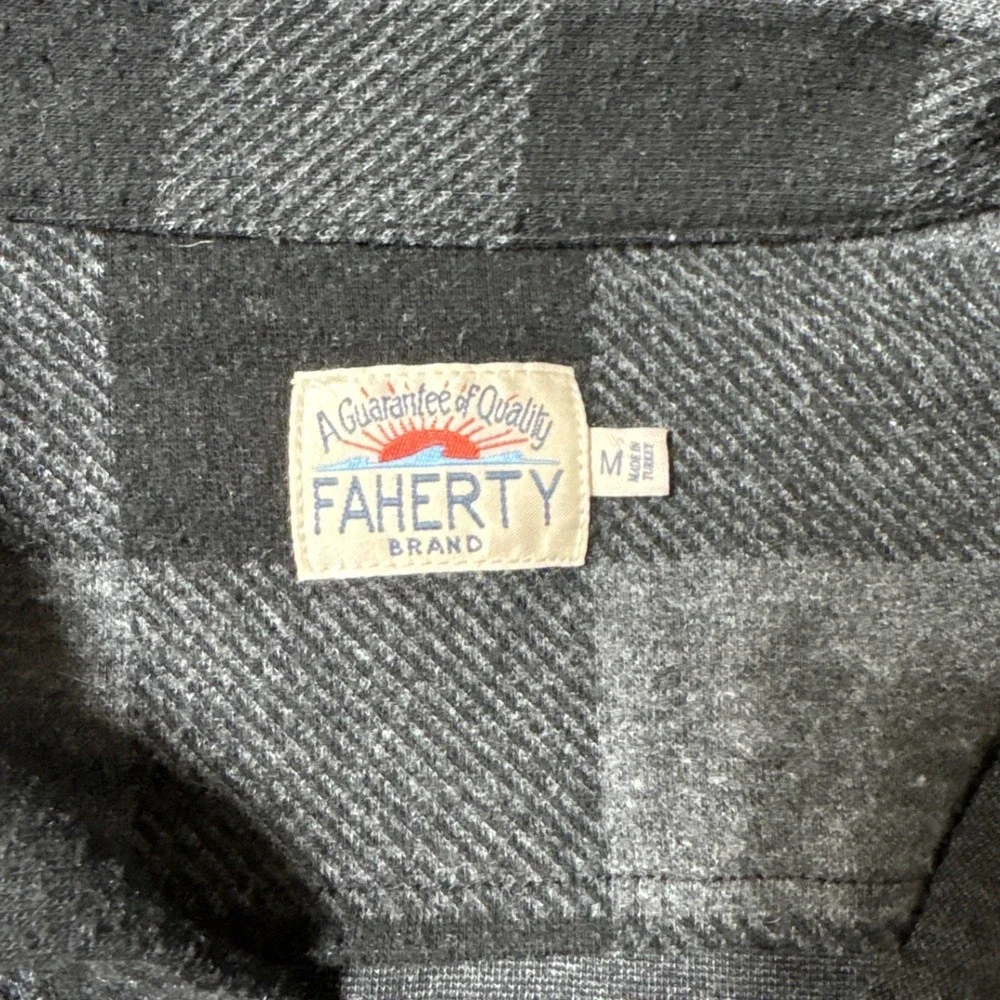 Faherty Flannel Shirt Mens Grey Black Buffalo Plaid Rugged SIZE M